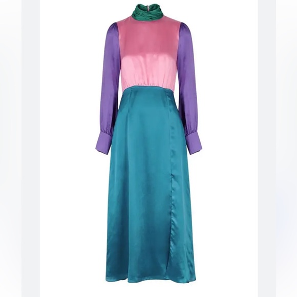 Olivia Rubin Gwen color blocked multi color long sleeve maxi dress US 2 NWT - Picture 2 of 9